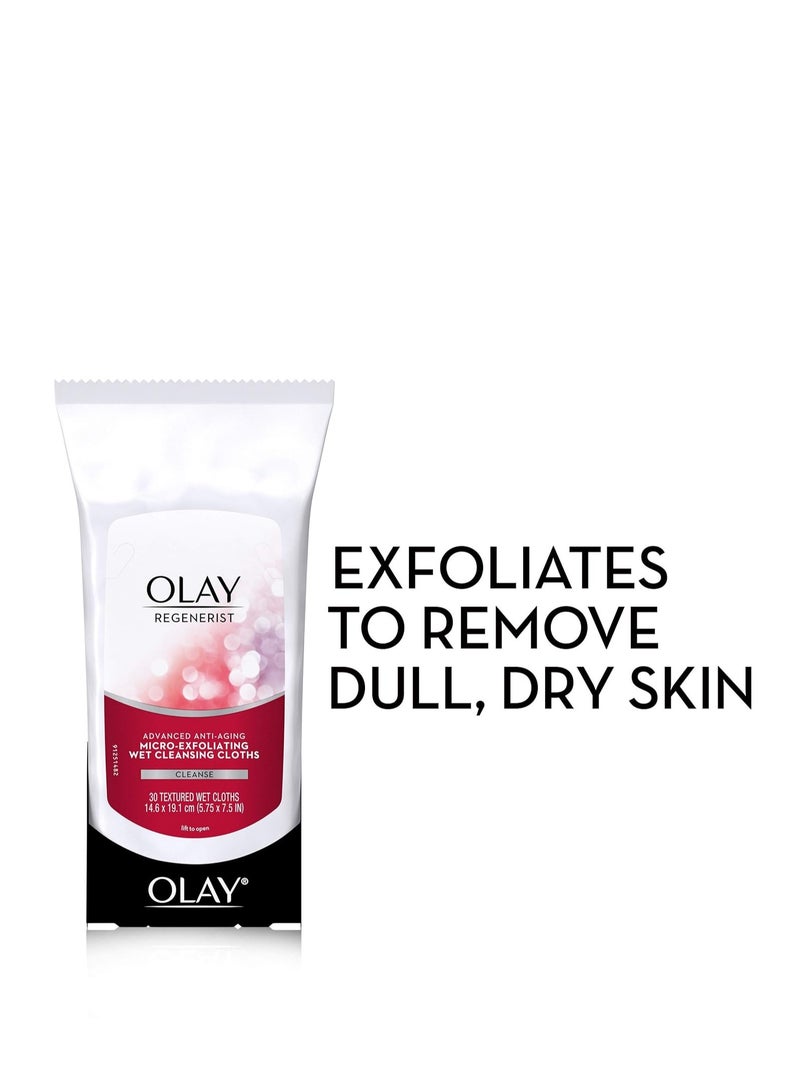 Olay Regenerist Micro-Exfoliating Wet Cleansing Cloths, Multicolor, 30 Count (Pack of 3)