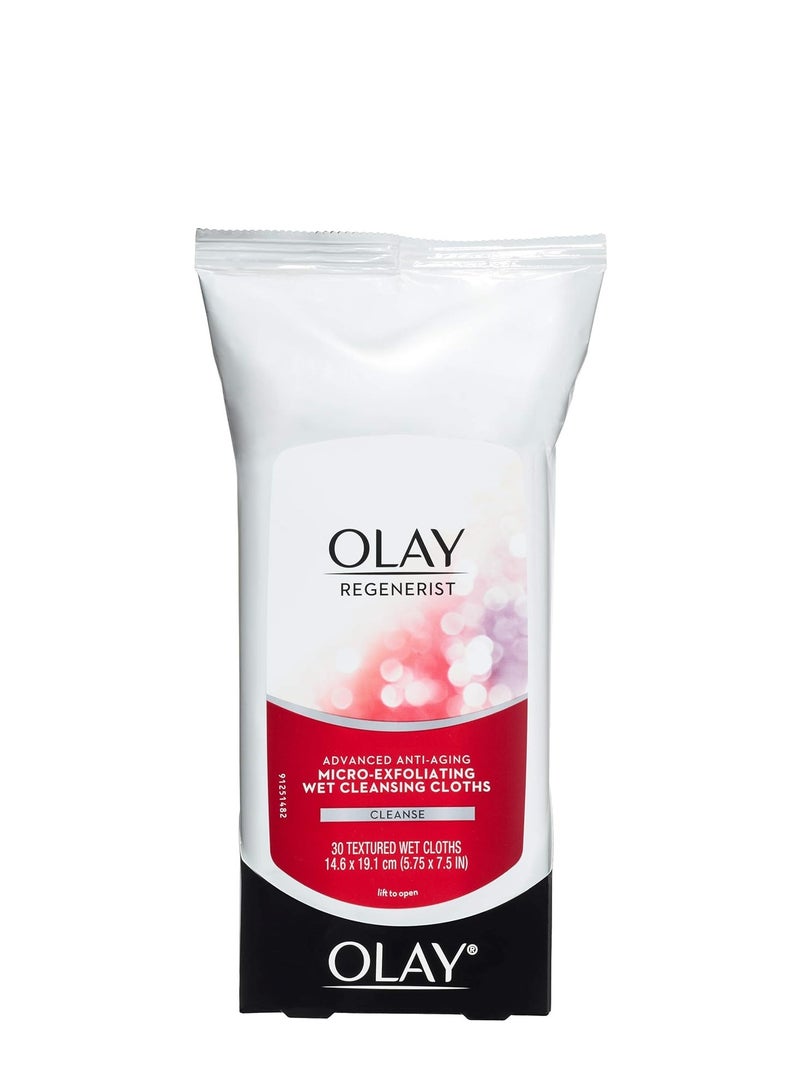 Olay Regenerist Micro-Exfoliating Wet Cleansing Cloths, Multicolor, 30 Count (Pack of 3)