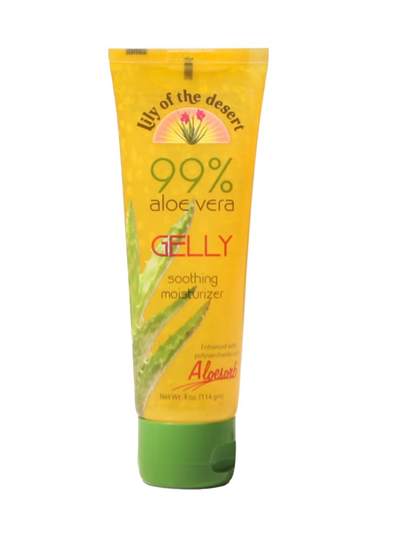 Lily Of The Desert Gelly Moisturizer - 99% Organic Aloe Vera Gel for Skin, After Sun Care with Aloe, Vitamin E Oil, and Vitamin C for Sunburn Relief, 4 Fl Oz