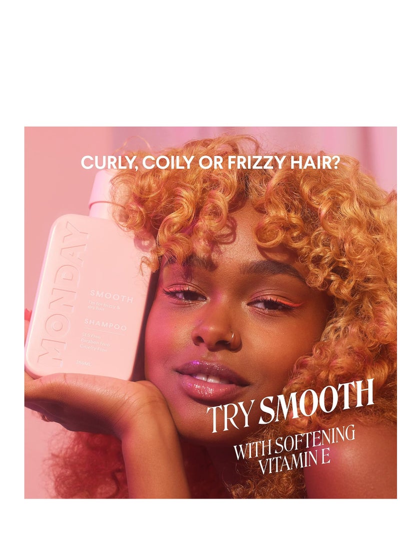 MONDAY HAIRCARE Smooth Shampoo + Conditioner Bathroom Set (2 Pack) 12oz Each for Frizzy, Coarse, and Curly Hair, Made from Coconut Oil, Shea Butter, & Vitamin E, 100% Recyclable Bottles, Pink