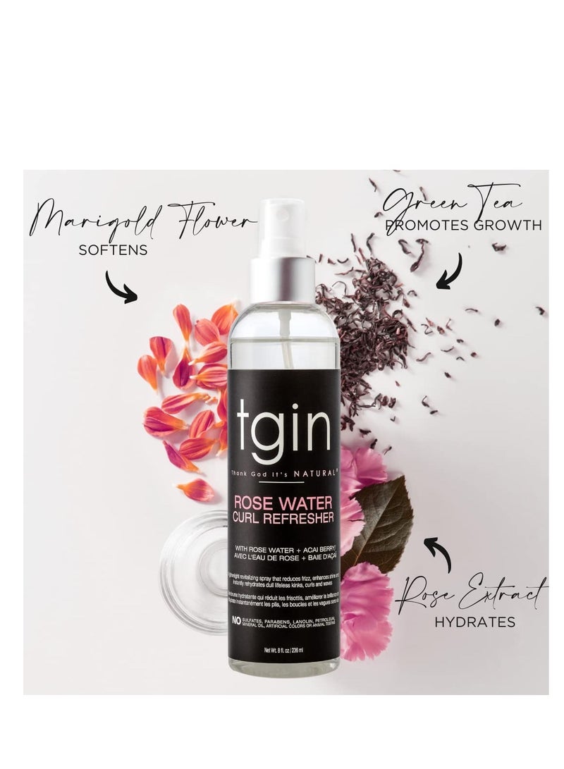tgin Rose Water Curl Refresher for Curly, Coily, and Wavy Hair, with Acai Berries, Moisturizes and Soothes Dry Hair and Scalp, Braids, Protective Styles, and Locs, 8 fl oz