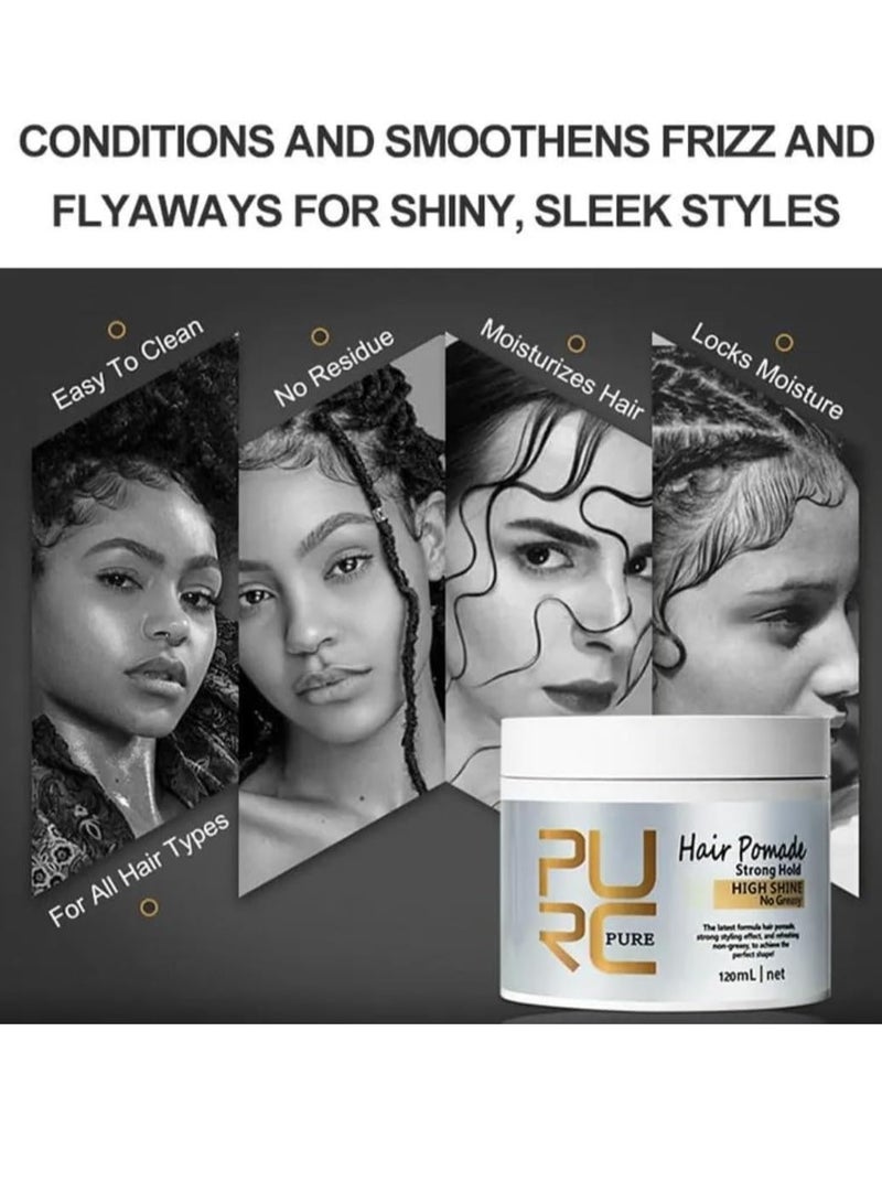 120ml Hair Pomade Hair Styling Cream for Flyaway Hairs Thickening Edge Control Gel for All Hair Types Men and Women Strong Hold High Shine No Greasy Hair Styling Pomade