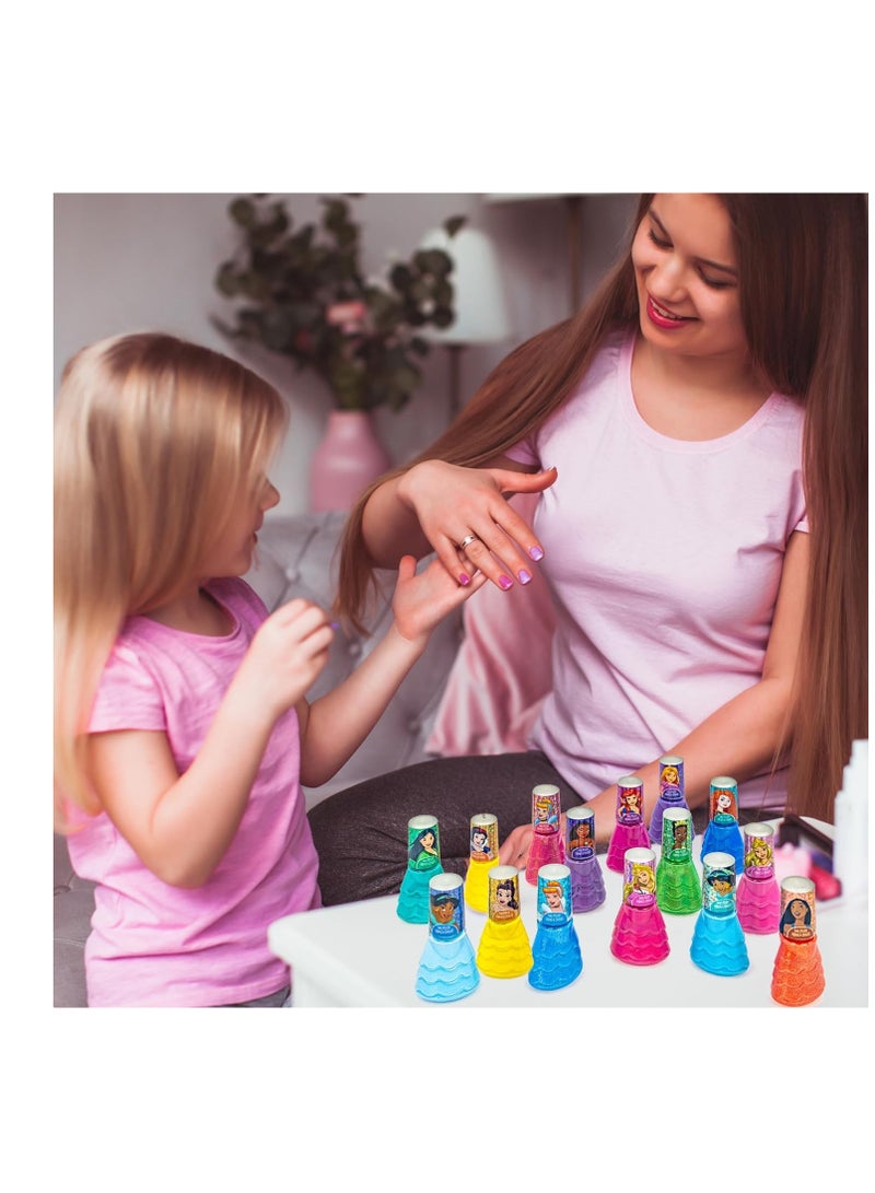 Disney Princess 15 Piece Water-Based Nail Polish with 3 Toe Spacers, Quick Dry, Peel Off, Gift Kit Set for Kids Girls, Ages 3 by Townley Girl