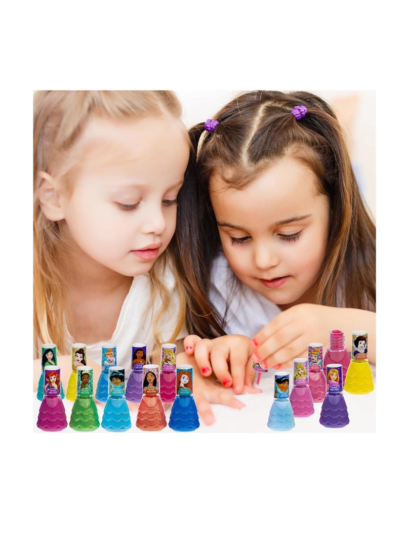 Disney Princess 15 Piece Water-Based Nail Polish with 3 Toe Spacers, Quick Dry, Peel Off, Gift Kit Set for Kids Girls, Ages 3 by Townley Girl