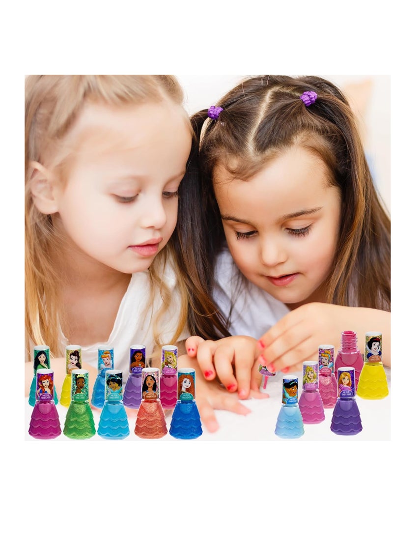Disney Princess 15 Piece Water-Based Nail Polish with 3 Toe Spacers, Quick Dry, Peel Off, Gift Kit Set for Kids Girls, Ages 3 by Townley Girl