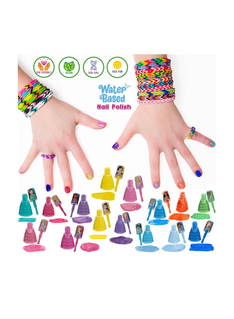 Disney Princess 15 Piece Water-Based Nail Polish with 3 Toe Spacers, Quick Dry, Peel Off, Gift Kit Set for Kids Girls, Ages 3 by Townley Girl