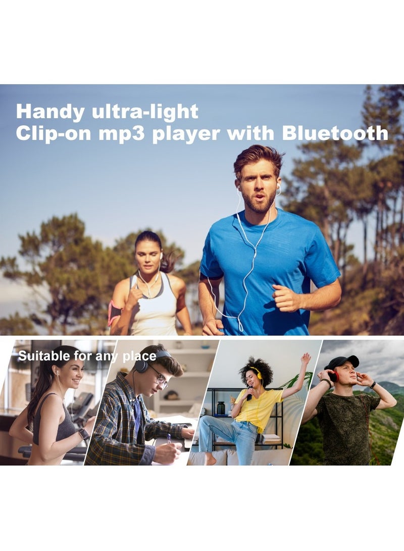 32GB Clip MP3 Player Bluetooth 5.0, Portable Wearable Sports Music Player, Ultra Light Hi-Fi Lossless Sound Quality MP3 Player for Kids, FM Radio Support, Pedometer, Max 128GB (Black)