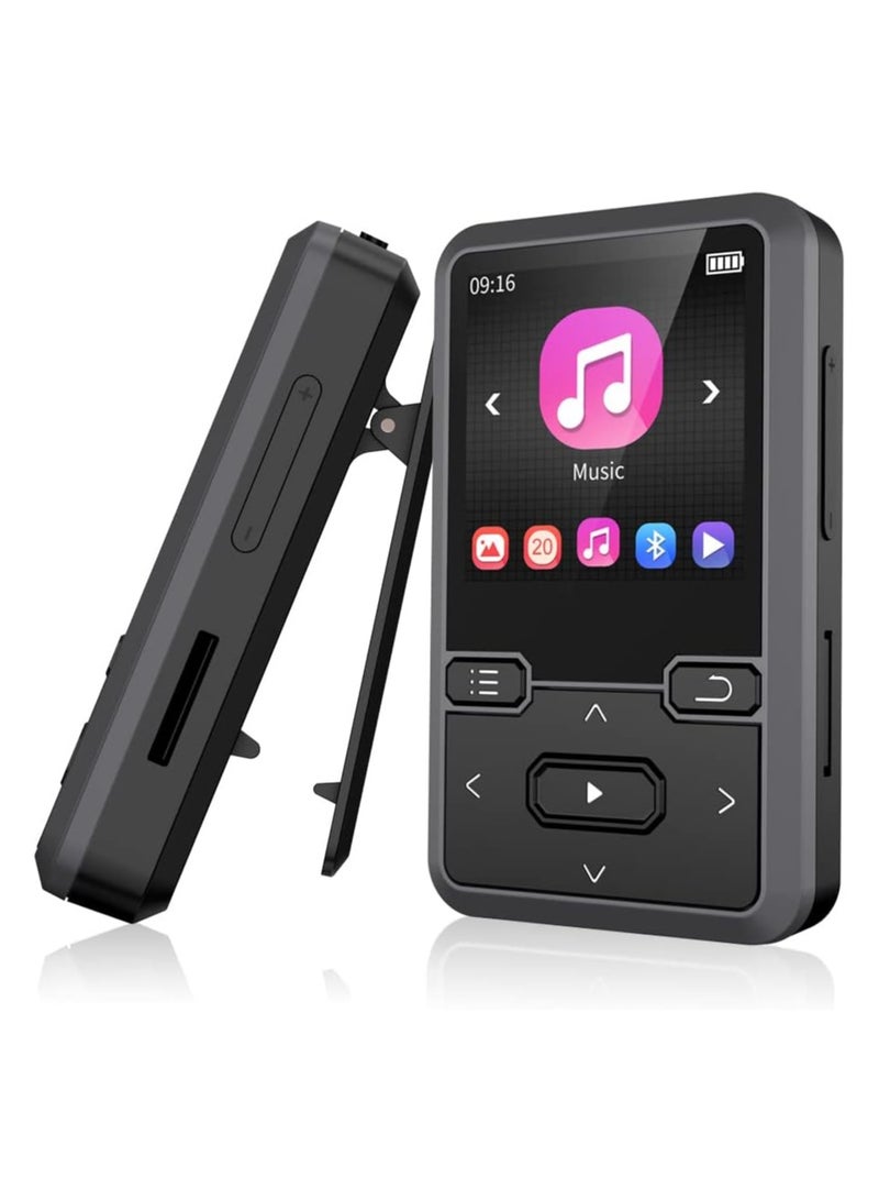 32GB Clip MP3 Player Bluetooth 5.0, Portable Wearable Sports Music Player, Ultra Light Hi-Fi Lossless Sound Quality MP3 Player for Kids, FM Radio Support, Pedometer, Max 128GB (Black)