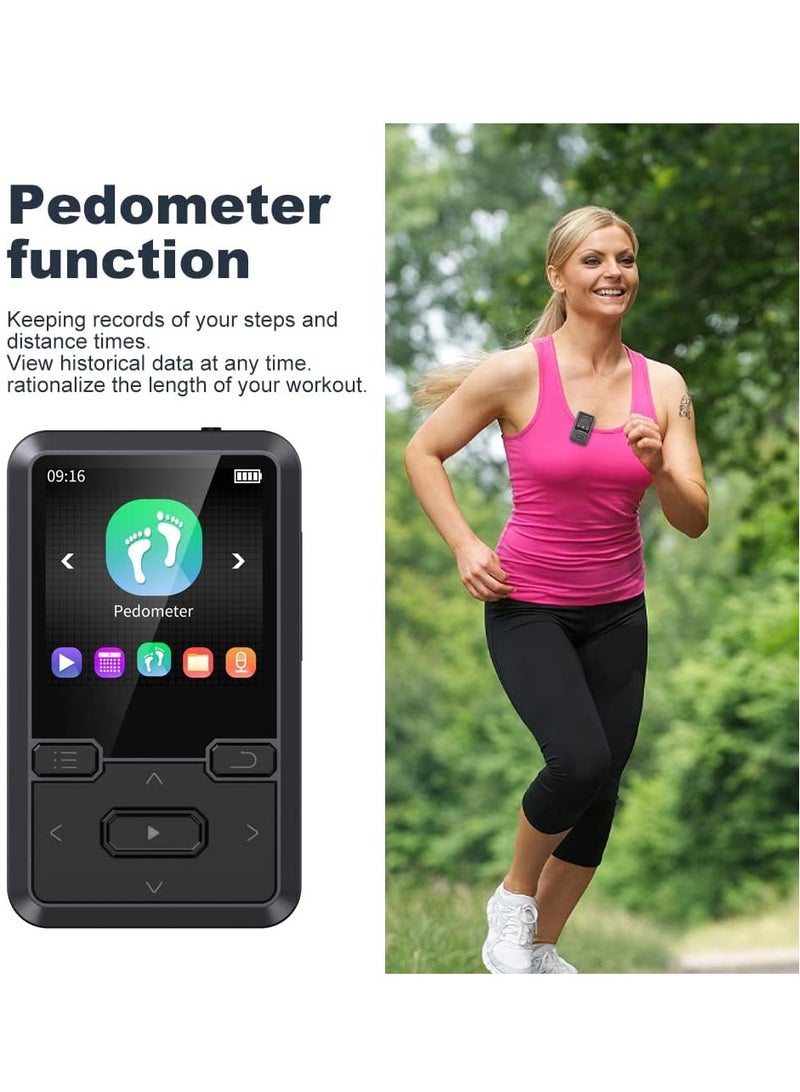 32GB Clip MP3 Player Bluetooth 5.0, Portable Wearable Sports Music Player, Ultra Light Hi-Fi Lossless Sound Quality MP3 Player for Kids, FM Radio Support, Pedometer, Max 128GB (Black)