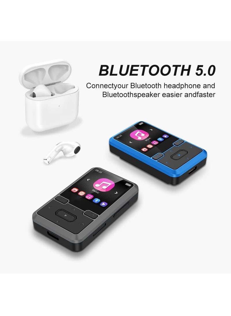 32GB Clip MP3 Player Bluetooth 5.0, Portable Wearable Sports Music Player, Ultra Light Hi-Fi Lossless Sound Quality MP3 Player for Kids, FM Radio Support, Pedometer, Max 128GB (Black)