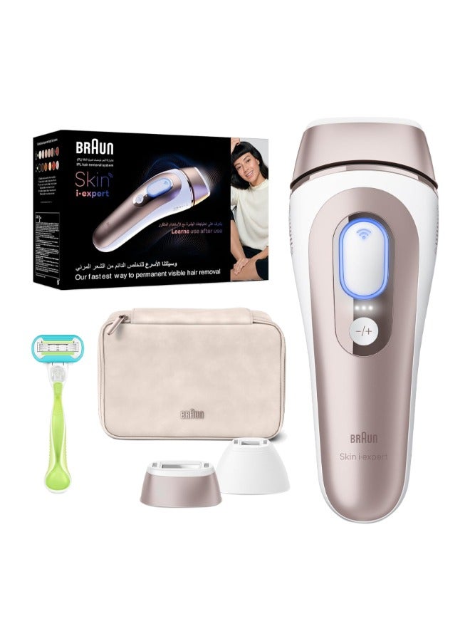 Braun IPL Skin i·expert, at Home Hair Removal, Smart IPL Long Lasting Hair Removal System PL 7147 with 2 Heads for Face, Body and Bikini Areas, Free App, Pouch, Venus Razor - Bronze Pink / White