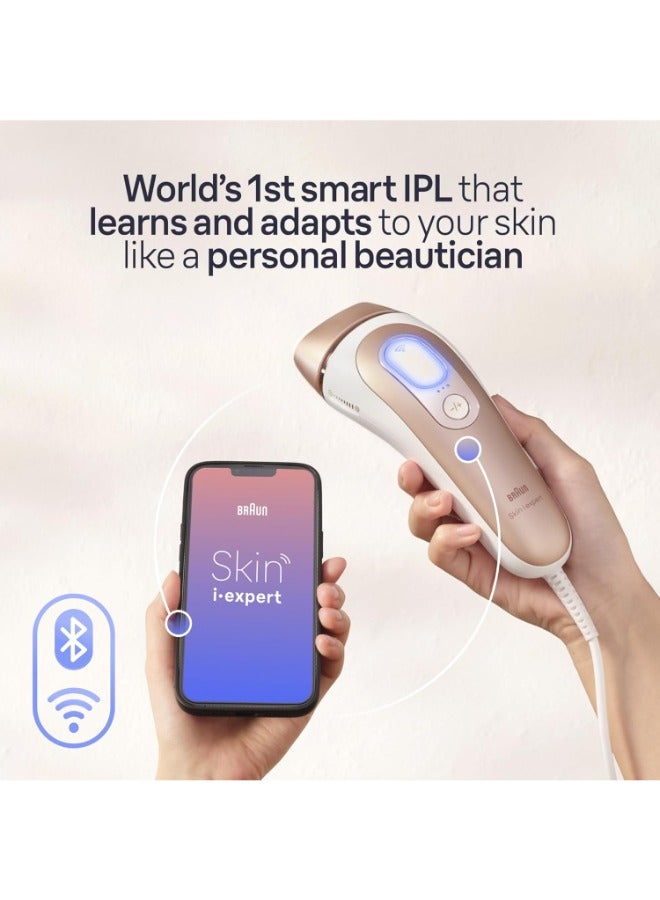 Braun IPL Skin i·expert, at Home Hair Removal, Smart IPL Long Lasting Hair Removal System PL 7147 with 2 Heads for Face, Body and Bikini Areas, Free App, Pouch, Venus Razor - Bronze Pink / White