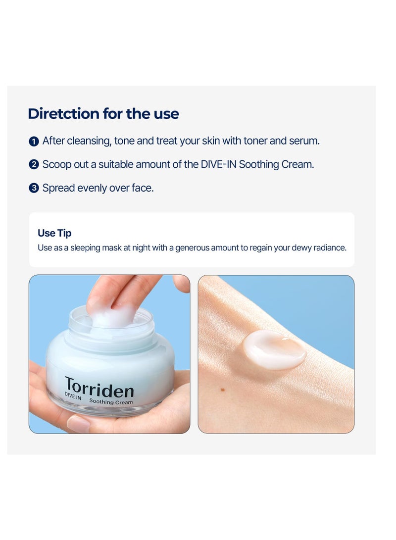 Torriden DIVE-IN Hyaluronic Acid Soothing Cream 3.38 fl oz | Revitalizing Facial Moisturizer for Sensitive, Dry Skin | Fragrance-free, Alcohol-free, No Colorants | Vegan, Cruelty-Free