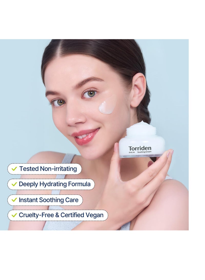 Torriden DIVE-IN Hyaluronic Acid Soothing Cream 3.38 fl oz | Revitalizing Facial Moisturizer for Sensitive, Dry Skin | Fragrance-free, Alcohol-free, No Colorants | Vegan, Cruelty-Free