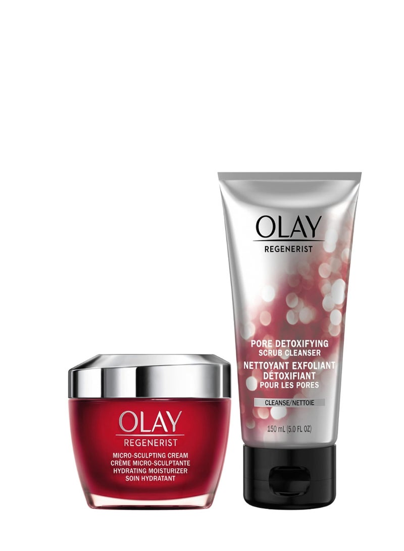 Olay Face Wash Regenerist Advanced Anti-Aging Pore Scrub Cleanser (5.0 Oz) and Micro-Sculpting Face Moisturizer Cream (1.7 Oz) Skin Care Duo Pack, Total 6.7 Ounces