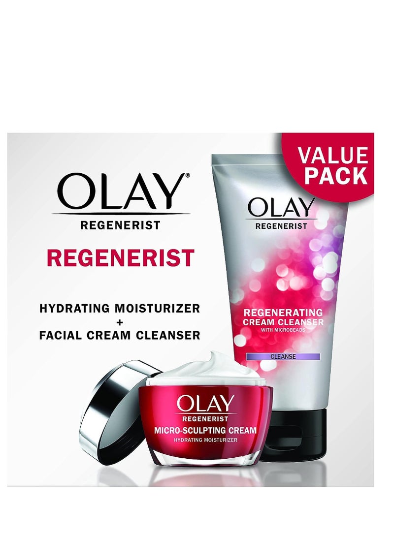 Olay Face Wash Regenerist Advanced Anti-Aging Pore Scrub Cleanser (5.0 Oz) and Micro-Sculpting Face Moisturizer Cream (1.7 Oz) Skin Care Duo Pack, Total 6.7 Ounces