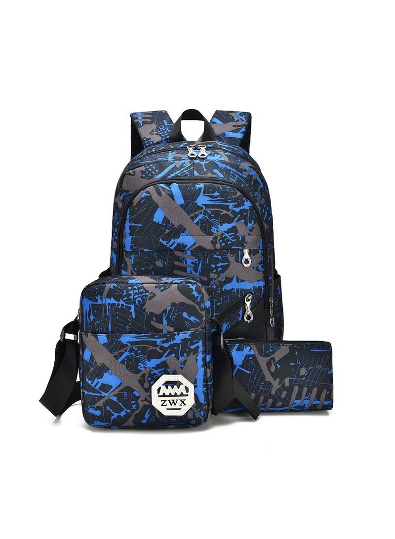 New 3-piece set of blue/black/brown printed bags