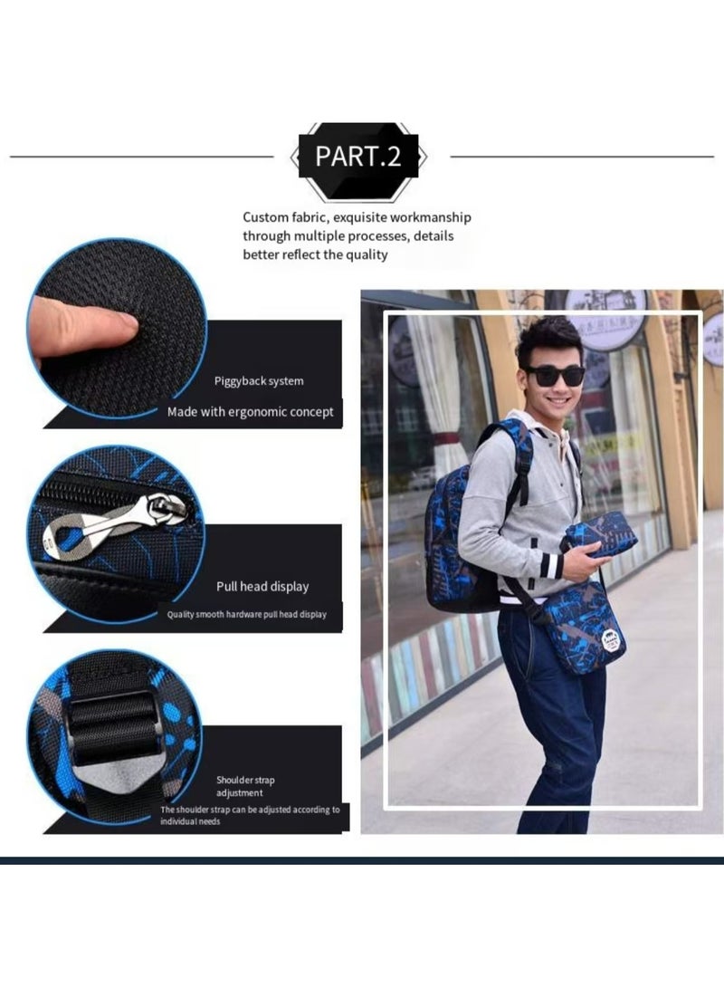 New 3-piece set of blue/black/brown printed bags