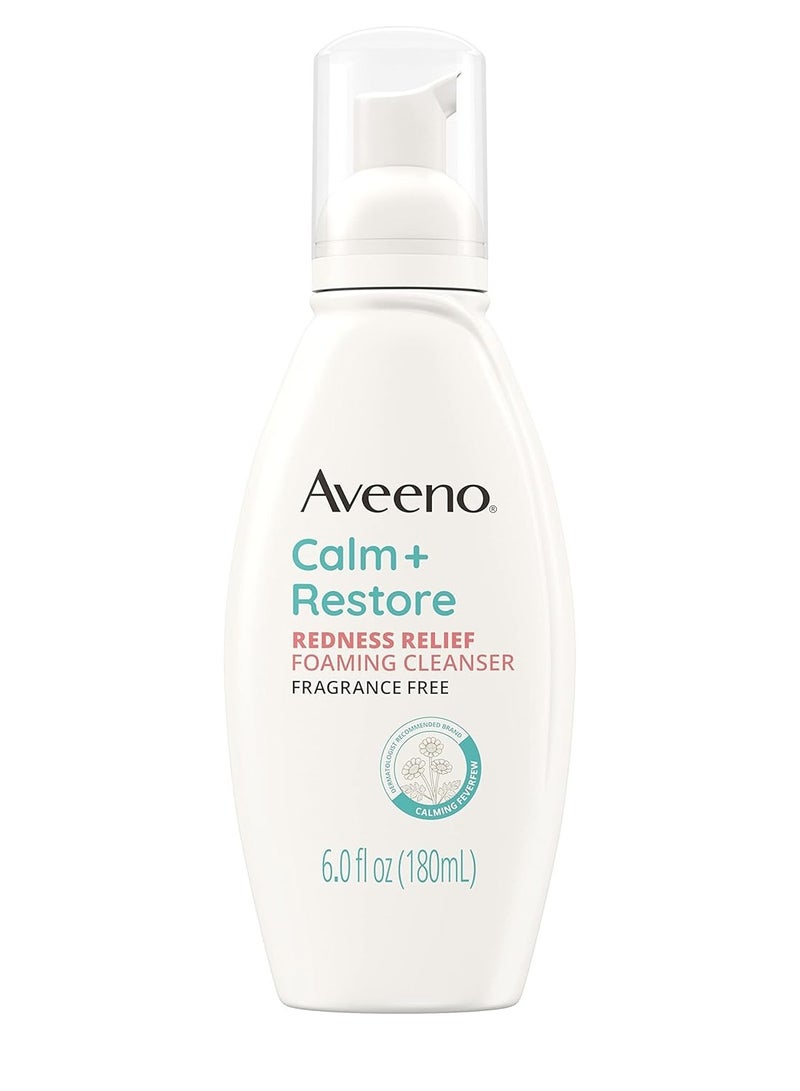 Aveeno Calm + Restore Redness Relief Foaming Cleanser, Daily Facial Cleanser With Calming Feverfew to Help Reduce the Appearance of Redness, Hypoallergenic & Fragrance-Free, 6 fl. oz