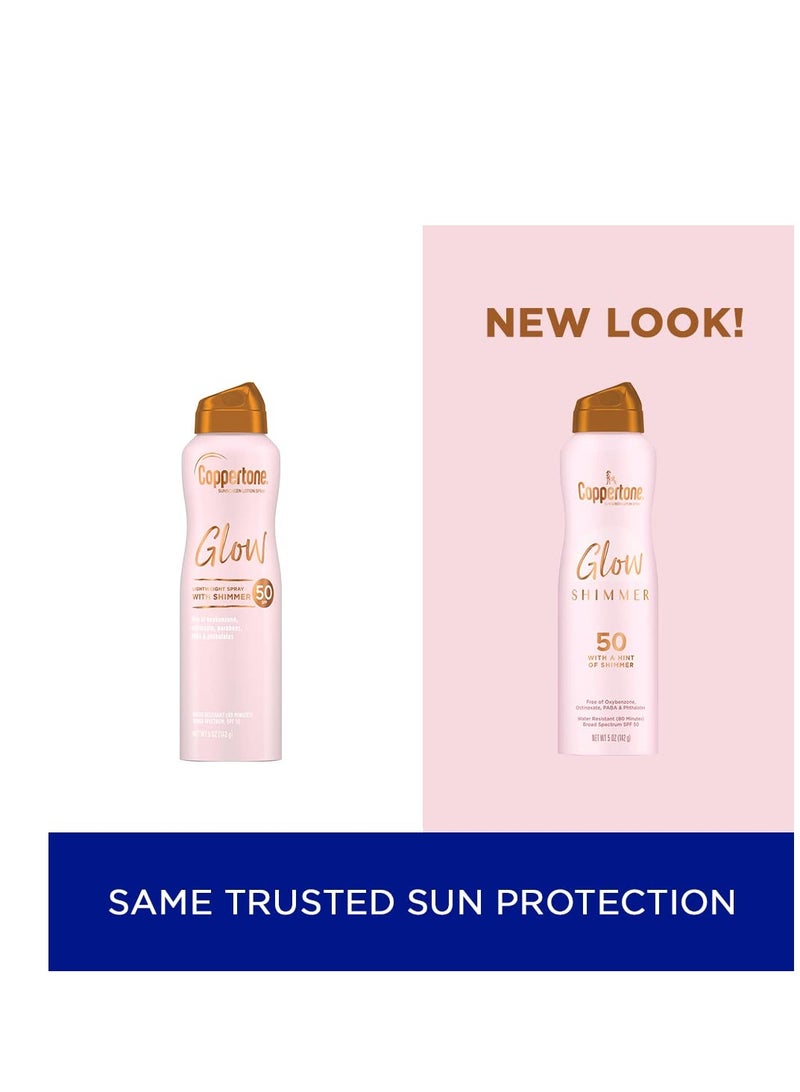 Coppertone Glow with Shimmer Sunscreen Spray, Water Resistant , Broad Spectrum, SPF 50, 5 Oz