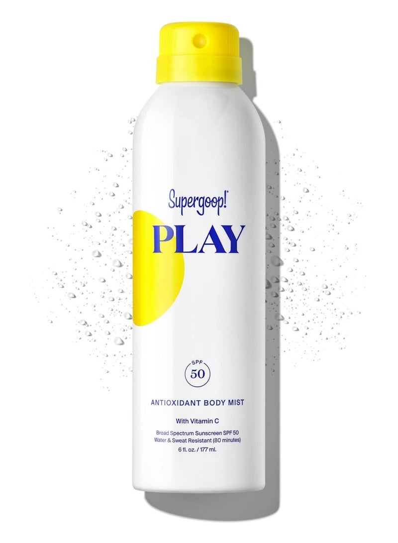 Supergoop! PLAY Antioxidant Body Mist w/ Vitamin C, 6 fl oz - SPF 50 PA++++ Broad Spectrum Sunscreen - Body Spray for Sensitive Skin - Clean Ingredients - Great for Active Days