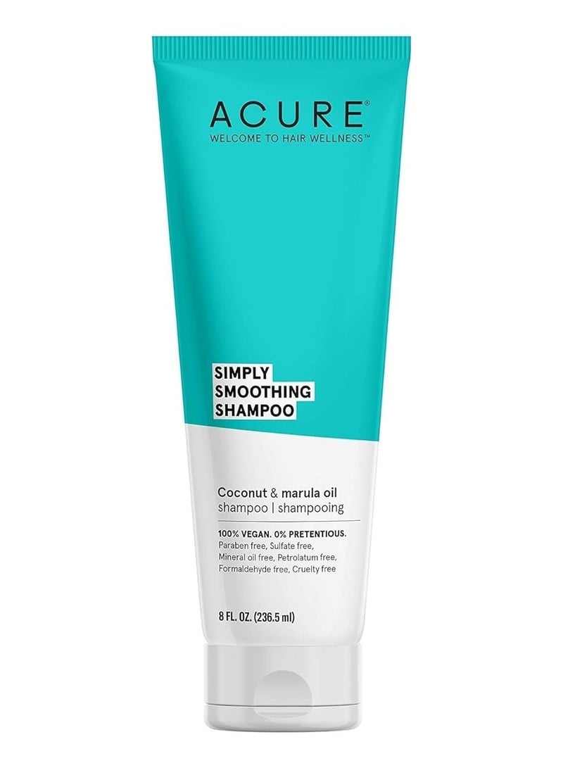 Acure Simply Smoothing Shampoo, Water, Coconut & Marula Oil, 100% Vegan, Performance Driven Hair Care, Smooths & Reduces Frizz, White/Blue, 8 Fl Oz