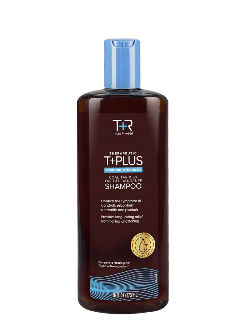 True+Real Coal Tar Therapeutic Plus Tar Gel Anti-Dandruff Shampoo 0.5% Coal Tar, 16 Fl Oz, Original Strength