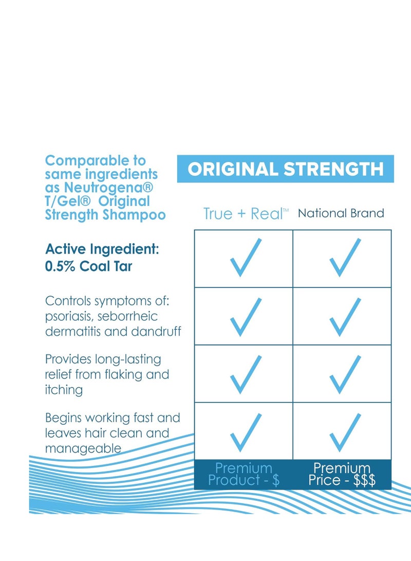 True+Real Coal Tar Therapeutic Plus Tar Gel Anti-Dandruff Shampoo 0.5% Coal Tar, 16 Fl Oz, Original Strength