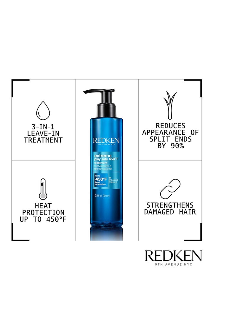 Redken Extreme Play Safe Heat Protectant Spray & Leave In Conditioner| For All Hair Types | Helps Reduce The Appearance of Split Ends | With Tourmaline