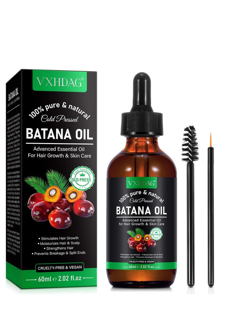 VXHDAG Batana Oil - 100% Pure & Natural from Honduras for Hair Growth, Eliminates Split Ends, Enhances Radiance & Nourishment for All Hair Types, 2.02 fl oz