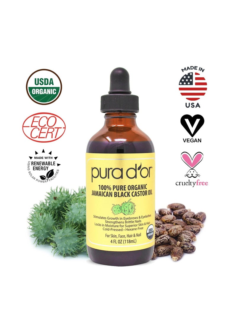 PURA D'OR Organic Jamaican Black Castor Oil, Natural Smoky Scent