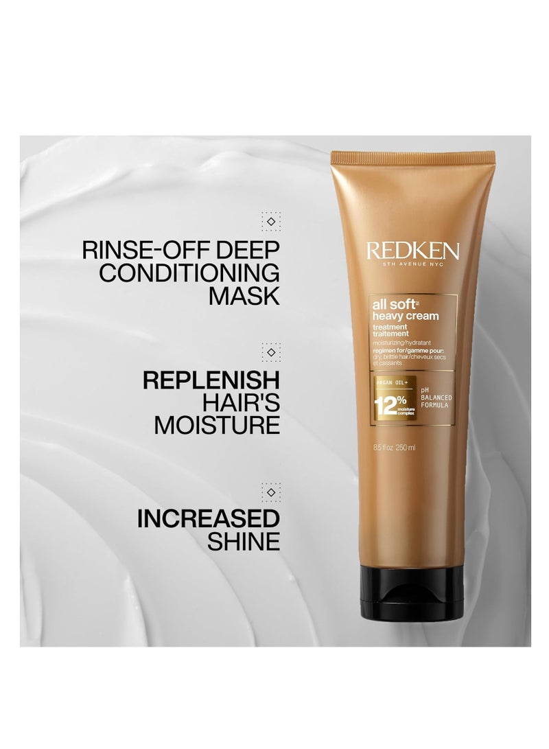 Redken All Soft Heavy Cream Treatment Mask | Deep Conditioner For Dry Hair | Deep Conditioning Hair Treatment For Soft, Smooth Hair | 8.5 Fl Oz