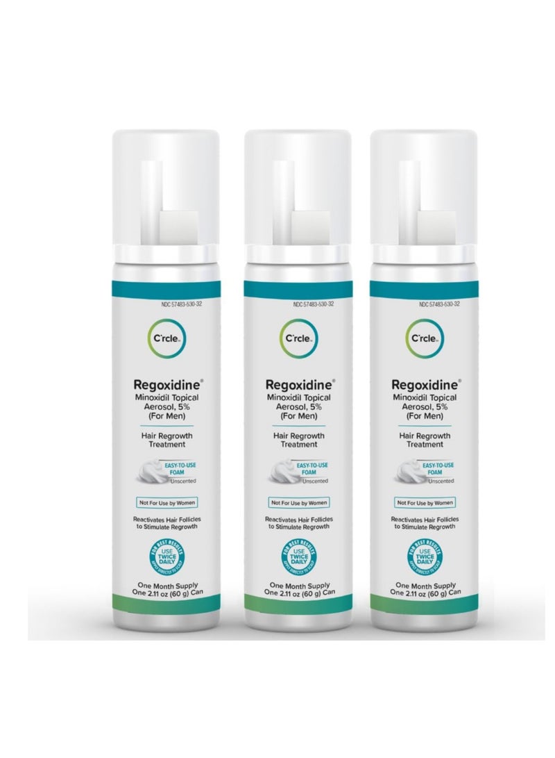 Regoxidine Men's 5% Minoxidil Foam & Topical - Helps Restore Vertex Hair Loss & Thinning Hair - Extra Strength Supports Hair Regrowth in Unscented Topical Aerosol Treatment (Foam, 3 Month's Supply)…