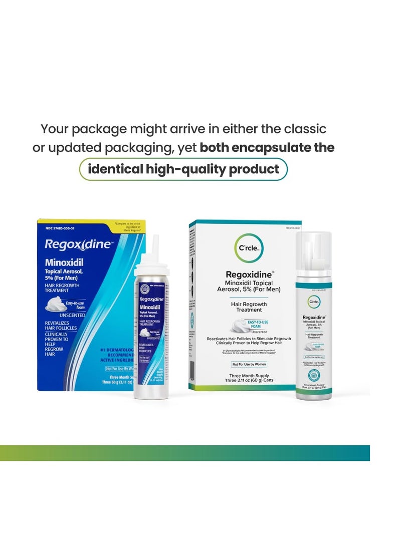 Regoxidine Men's 5% Minoxidil Foam & Topical - Helps Restore Vertex Hair Loss & Thinning Hair - Extra Strength Supports Hair Regrowth in Unscented Topical Aerosol Treatment (Foam, 3 Month's Supply)…