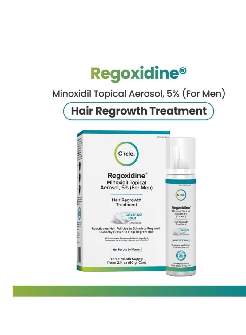 Regoxidine Men's 5% Minoxidil Foam & Topical - Helps Restore Vertex Hair Loss & Thinning Hair - Extra Strength Supports Hair Regrowth in Unscented Topical Aerosol Treatment (Foam, 3 Month's Supply)…