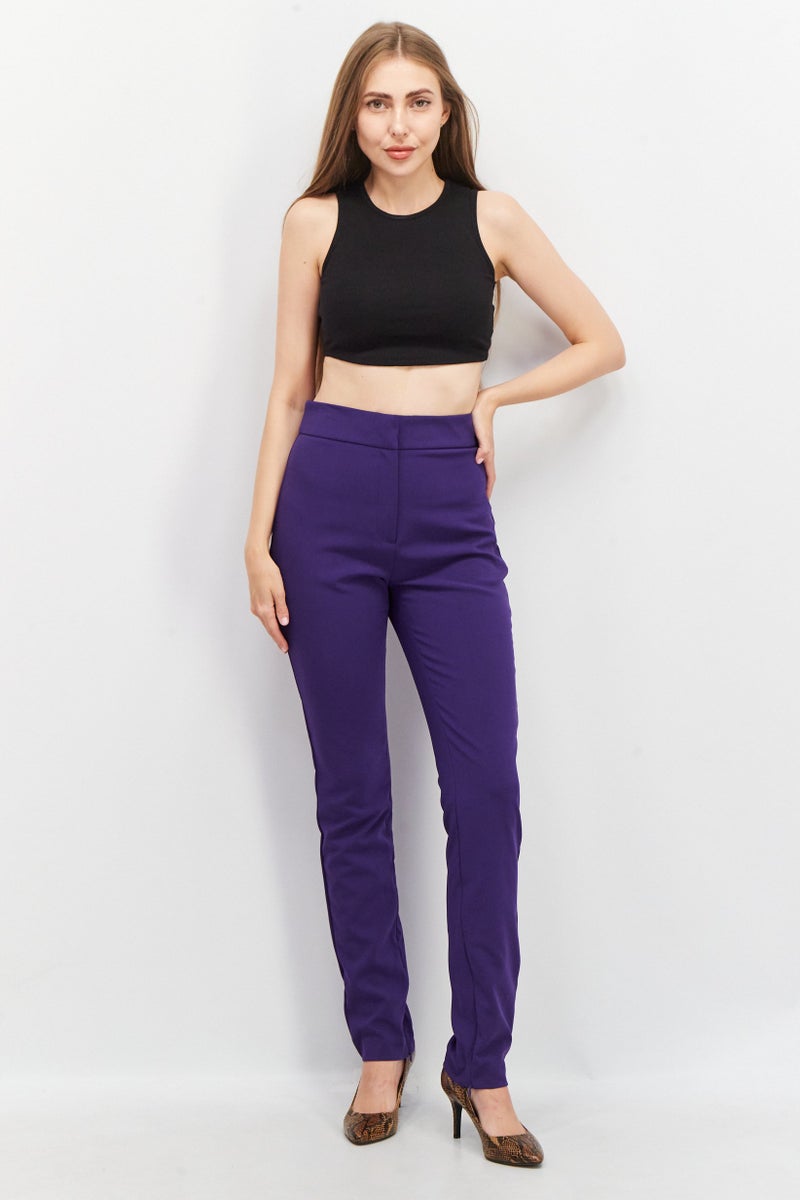 Women Regular Fit Plain Trouser Pants, Purple