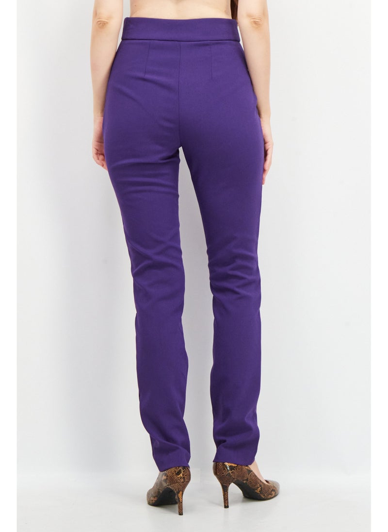 Women Regular Fit Plain Trouser Pants, Purple