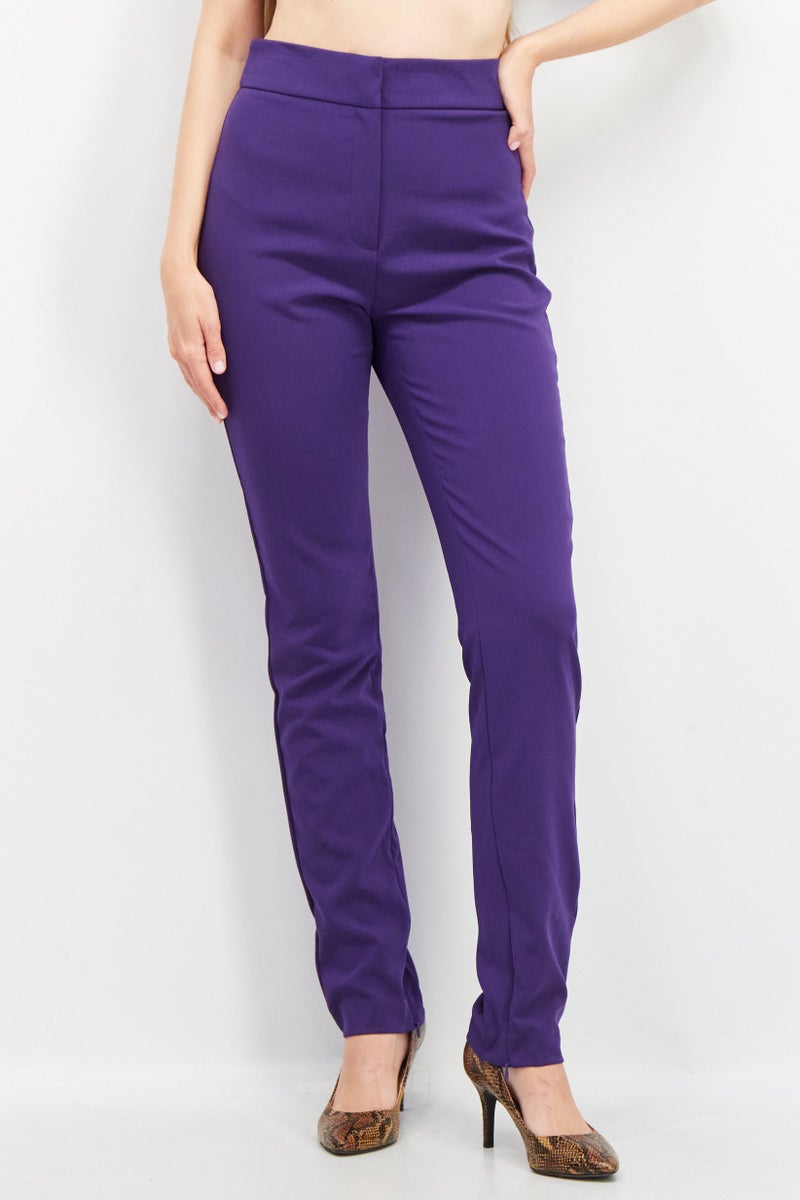 Women Regular Fit Plain Trouser Pants, Purple