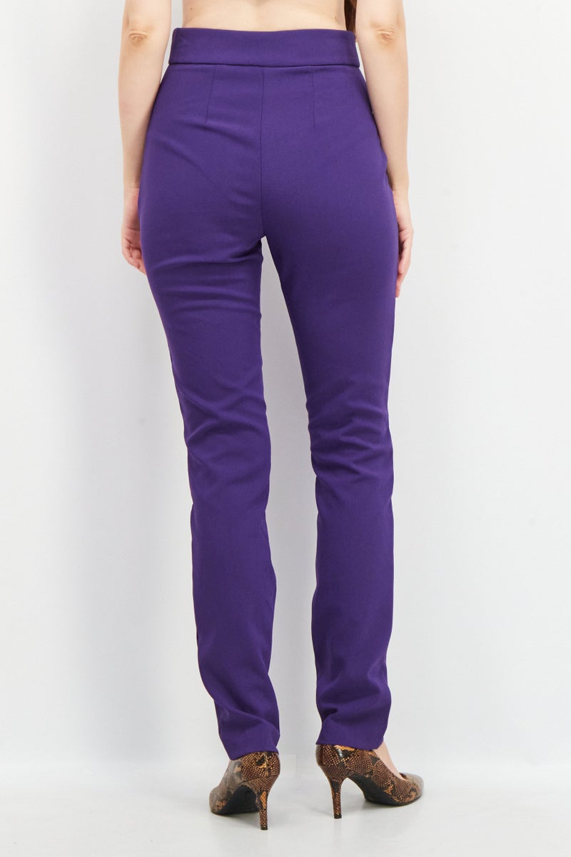 Women Regular Fit Plain Trouser Pants, Purple