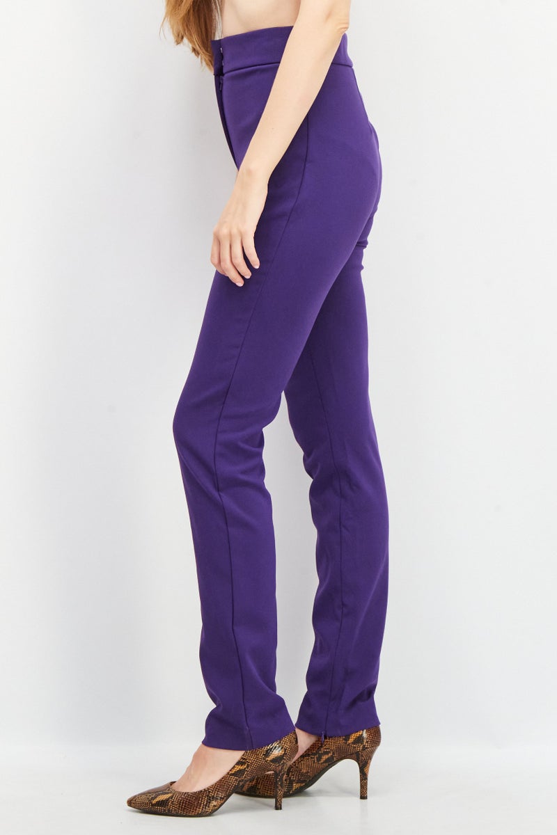 Women Regular Fit Plain Trouser Pants, Purple