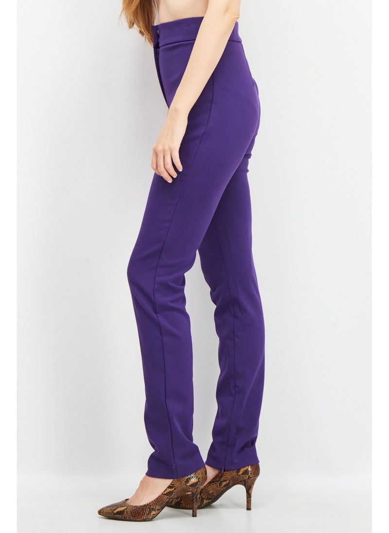 Women Regular Fit Plain Trouser Pants, Purple