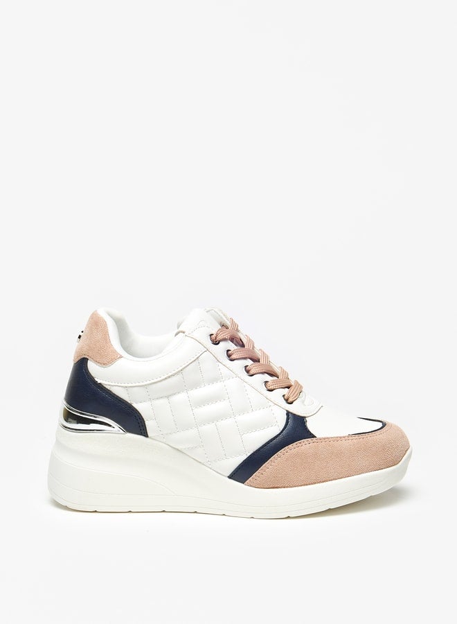 Panelled Wedge High Cut Sneakers with Lace-Up Closure