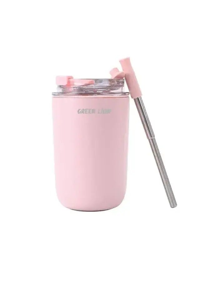 Vacuum Travel Mug Lite Stainless Steel Travel Mug with Straw, 280ml, Double Walled Insulated, Hot or Cold Drinks, Pink