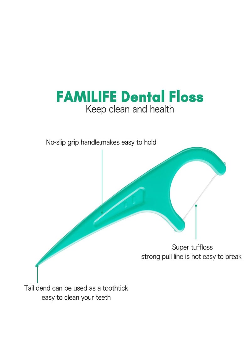 FAMILIFE Floss Picks, 240 Count Mint Dental Floss Picks, Tooth Picks Flossers with 4 Travel Handy Cases, Helps to Fight Tooth Decay and Keep Your Teeth Clean, Floss Sticks for Family