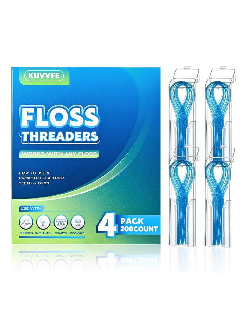 Floss Threaders,Deep Clean Floss for Braces, Bridges, Implants|200Count (Pack of 4)