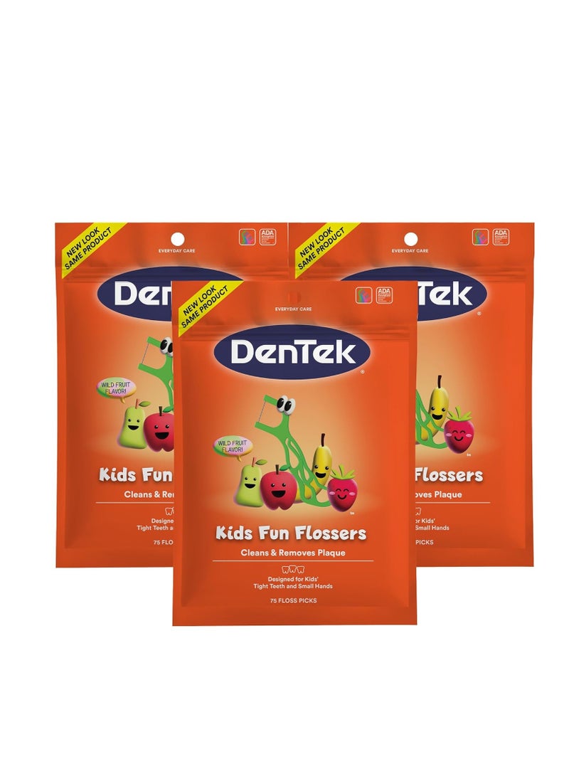 DenTek Kids Fun Flossers, Removes Food & Plaque, 75 Count, 3 Pack