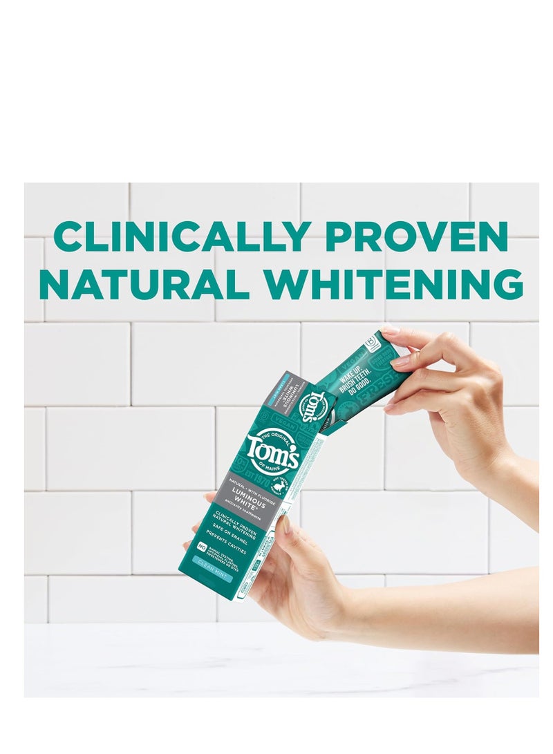 Tom's of Maine Natural Luminous White Toothpaste with Fluoride, Clean Mint, 4.0 oz. 3-Pack