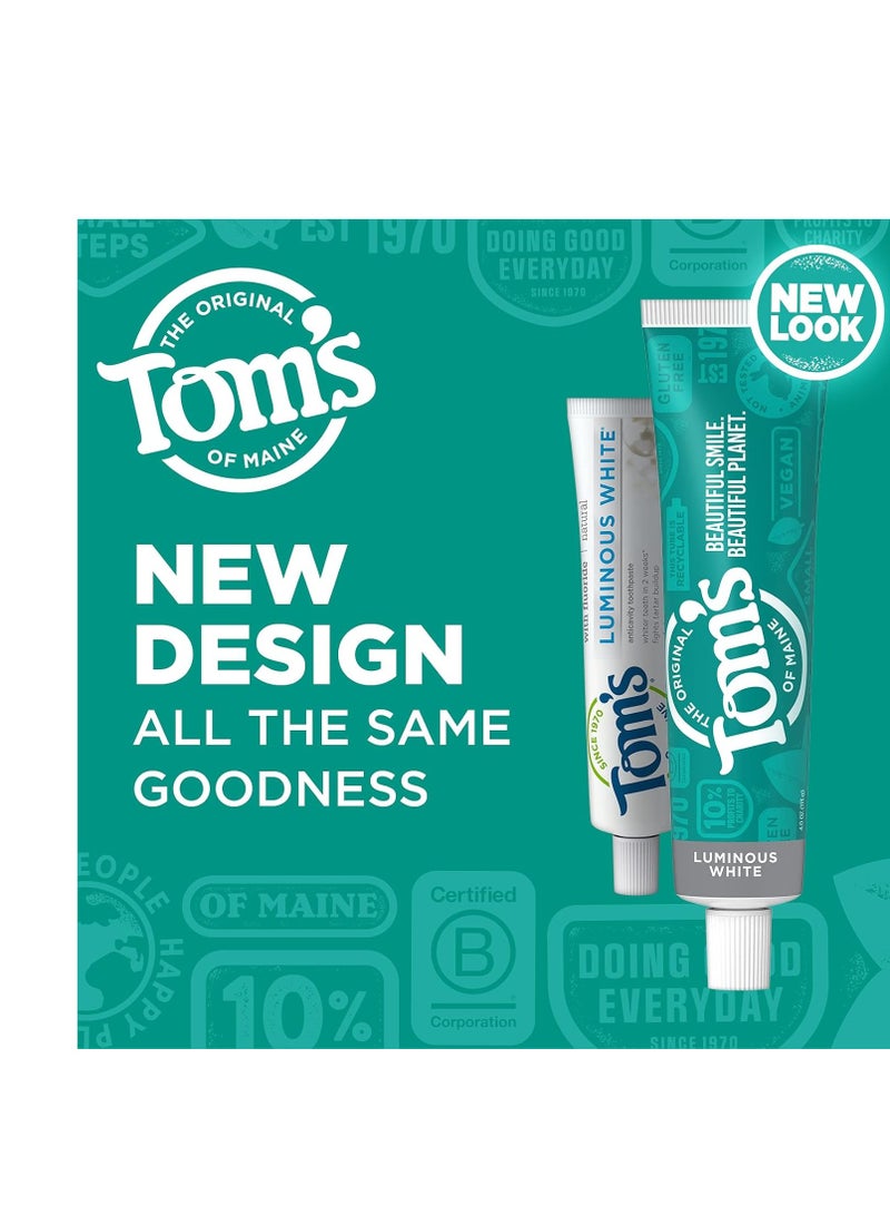 Tom's of Maine Natural Luminous White Toothpaste with Fluoride, Clean Mint, 4.0 oz. 3-Pack