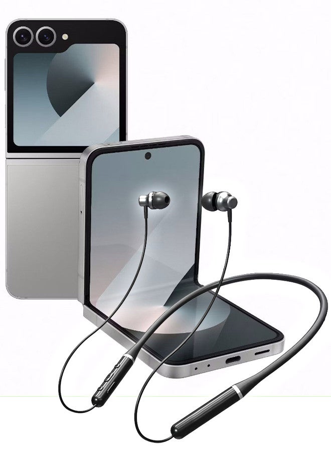 (for Samsung Galaxy Z Flip 6) Wireless Headphones Bluetooth V5.0 IPX5 Waterproof Magnetic Neckband Sport Earphones with Mic Black