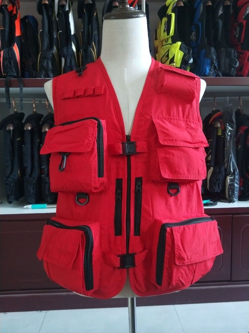 Fashion Sports Vest with Multi-Pockets for Fishing Red and black cloth